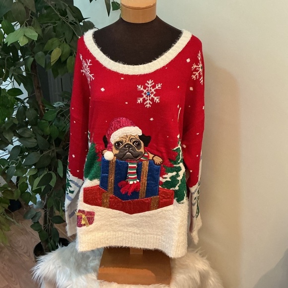 Kohl’s Jollidays Major Label Group Holiday Pug sweater Woman’s 4X - Picture 1 of 13